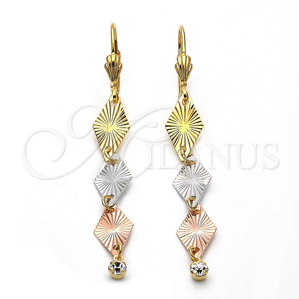 Arete Largo 5.083.002 Oro Laminado, con Blanca Zirconia Cubica, Diamantado, Tres Tonos