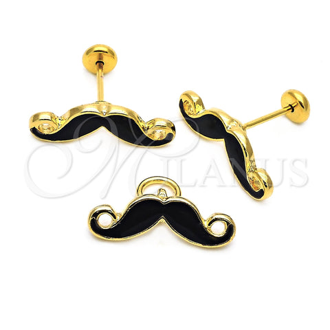 Juego de Arete y Dije de Nino 10.09.0013 Oro Laminado, Diseño de Bigote, Esmaltado, Tono Dorado