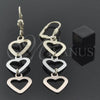 Arete Largo 5.065.011 Oro Laminado, Diseño de Corazón, Pulido, Tres Tonos
