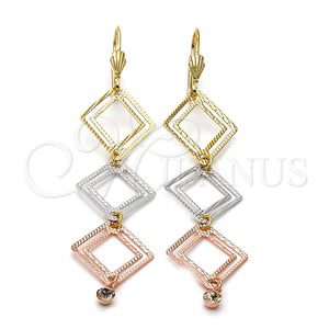 Arete Largo 5.089.009 Oro Laminado, con Blanca Zirconia Cubica, Diamantado, Tres Tonos