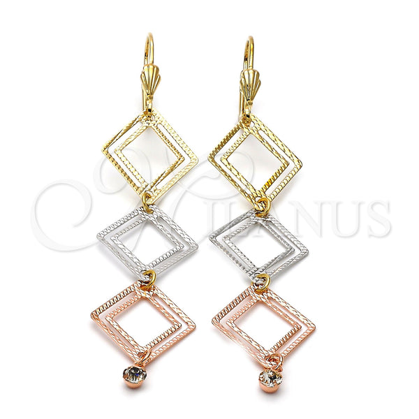 Arete Largo 5.089.009 Oro Laminado, con Blanca Zirconia Cubica, Diamantado, Tres Tonos