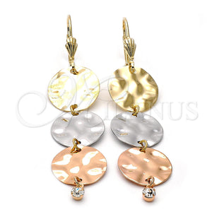 Arete Largo 5.072.001 Oro Laminado, con Blanca Zirconia Cubica, Pulido, Tres Tonos