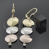 Arete Largo 5.083.008 Oro Laminado, con Blanca Zirconia Cubica, Pulido, Tres Tonos