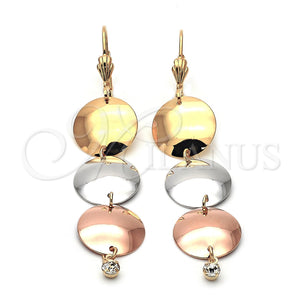 Arete Largo 5.083.008 Oro Laminado, con Blanca Zirconia Cubica, Pulido, Tres Tonos