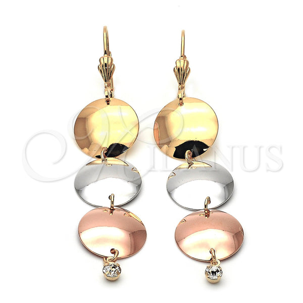 Arete Largo 5.083.008 Oro Laminado, con Blanca Zirconia Cubica, Pulido, Tres Tonos