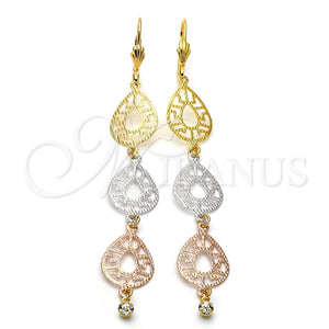 Arete Largo 5.069.009 Oro Laminado, Diseño de File, con Blanca Zirconia Cubica, Diamantado, Tres Tonos
