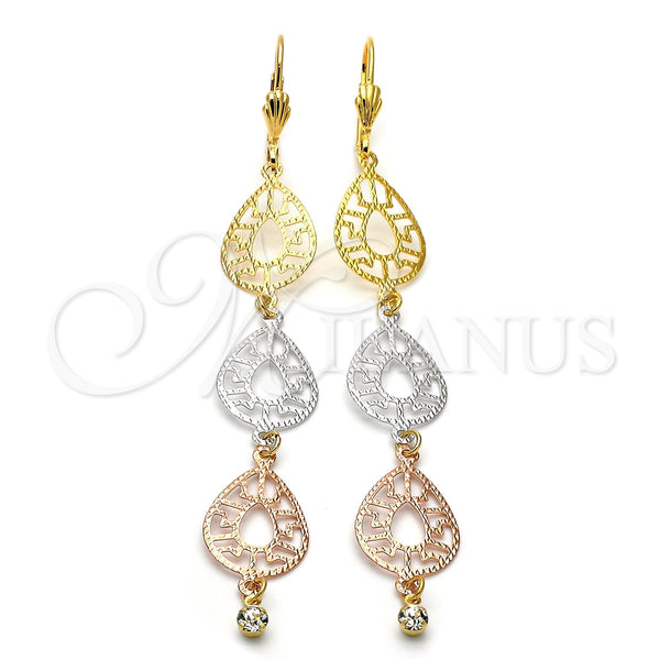 Arete Largo 5.069.009 Oro Laminado, Diseño de File, con Blanca Zirconia Cubica, Diamantado, Tres Tonos
