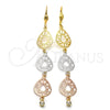 Arete Largo 5.069.009 Oro Laminado, Diseño de File, con Blanca Zirconia Cubica, Diamantado, Tres Tonos