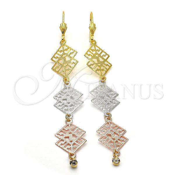Arete Largo 5.097.001 Oro Laminado, Diseño de File, con Blanca Zirconia Cubica, Diamantado, Tres Tonos