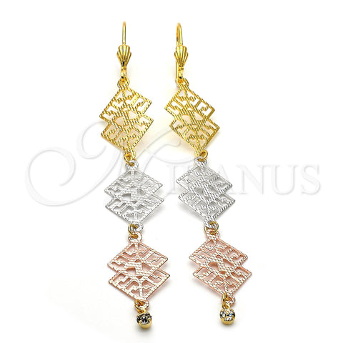 Arete Largo 5.097.001 Oro Laminado, Diseño de File, con Blanca Zirconia Cubica, Diamantado, Tres Tonos