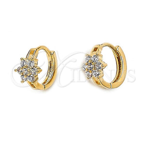 Argolla Huggie 5.131.017 Oro Laminado, Diseño de Flor, con Blanca Zirconia Cubica, Pulido, Tono Dorado