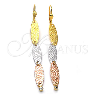 Arete Largo 5.070.009 Oro Laminado, con Blanca Zirconia Cubica, Diamantado, Tres Tonos