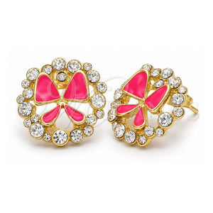 Arete Dormilona 02.65.2175 *PROMO* Oro Laminado, Diseño de Arco, con Cristal Blanca, Esmaltado Rosado, Tono Dorado