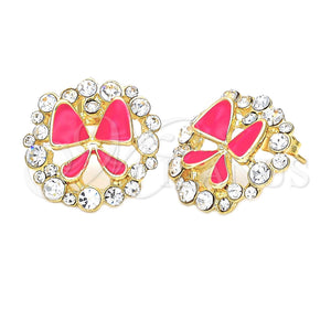 Arete Dormilona 02.65.2175 *PROMO* Oro Laminado, Diseño de Arco, con Blanca Cristal, Esmaltado Rosado, Tono Dorado