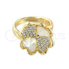 Anillo Elegante 5.174.022.08 Oro Laminado, Diseño de Flor y Corazón, con Champan Opal and Blanca Cristal, Pulido, Tono Dorado (Size 8)