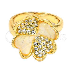 Anillo Elegante 5.174.022.08 Oro Laminado, Diseño de Flor y Corazón, con Champan Opal and Blanca Cristal, Pulido, Tono Dorado (Size 8)