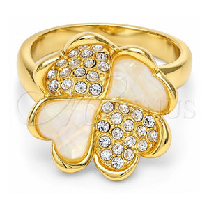 Anillo Elegante 5.174.022.08 Oro Laminado, Diseño de Flor y Corazón, con Opal Champan y Cristal Blanca, Pulido, Tono Dorado (Tamaño 8)
