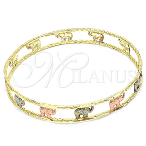 Aro Individual 5.261.004.06 Chapa de Oro, Diseño de Elefante, Diamantado, Tres Tonos (09 MM Thickness, Size 6 (2.75 Diameter))