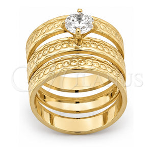 Anillo de Boda 5.164.002.06 Oro Laminado, Diseño de Triple, con Blanca Zirconia Cubica, Diamantado, Tono Dorado (Size 6)