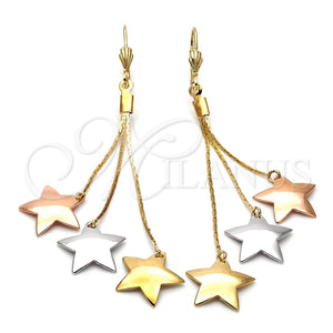 Arete Largo 5.099.002 Oro Laminado, Diseño de Estrella, Pulido, Tres Tonos