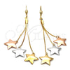 Arete Largo 5.099.002 Oro Laminado, Diseño de Estrella, Pulido, Tres Tonos