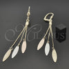 Arete Largo 5.086.002 Oro Laminado, Diseño de Oja, Diamantado, Tres Tonos