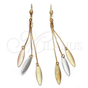 Arete Largo 5.086.002 Oro Laminado, Diseño de Oja, Diamantado, Tres Tonos