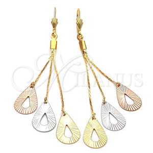 Arete Largo 5.074.004 Oro Laminado, Diseño de Gota, Pulido, Tres Tonos