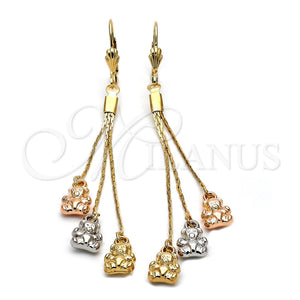 Arete Largo 5.076.004 Oro Laminado, Diseño de Osito, Diamantado, Tres Tonos