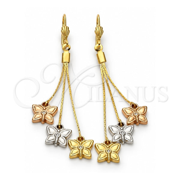Arete Largo 5.071.002 Oro Laminado, Diseño de Mariposa, Diamantado, Tres Tonos