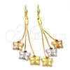 Arete Largo 5.071.002 Oro Laminado, Diseño de Mariposa, Diamantado, Tres Tonos