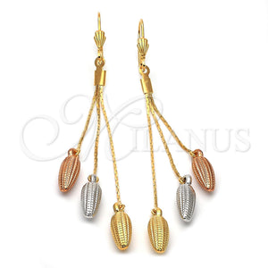 Arete Largo 5.100.003 Oro Laminado, Diseño de Maiz, Diamantado, Tres Tonos