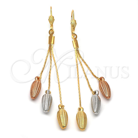 Arete Largo 5.100.003 Oro Laminado, Diseño de Maiz, Diamantado, Tres Tonos