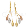Arete Largo 5.100.003 Oro Laminado, Diseño de Maiz, Diamantado, Tres Tonos