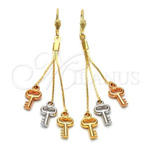 Arete Largo 5.107.001 Oro Laminado, Diseño de Llave, Pulido, Tres Tonos