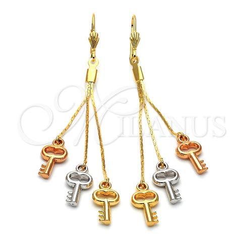 Arete Largo 5.107.001 Oro Laminado, Diseño de Llave, Pulido, Tres Tonos