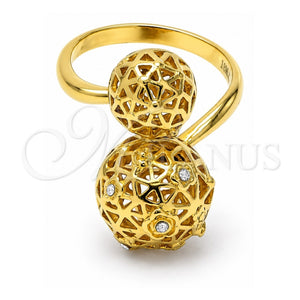 Anillo Multi Piedra 5.166.004.07 Oro Laminado, Diseño de Bola, con Cristal Blanca, Pulido, Tono Dorado (Tamaño 7)