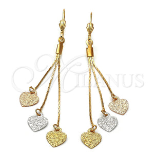 Arete Largo 5.094.003 Oro Laminado, Diseño de Corazón, Mate, Tres Tonos