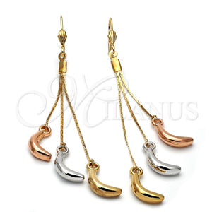 Arete Largo 5.101.004 Oro Laminado, Diseño de Plantano, Pulido, Tres Tonos