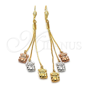 Arete Largo 5.085.002 Oro Laminado, Diseño de Osito, Diamantado, Tres Tonos