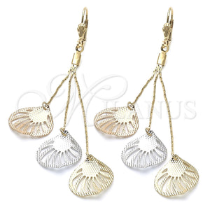 Arete Largo 5.092.001 Oro Laminado, Diseño de Oja, Pulido, Tres Tonos