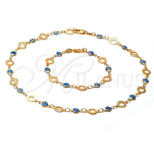 Collar y Pulsera 06.63.0016 Oro Laminado, Diseño de Ojo Griego, con Multicolor Opal, Pulido, Tono Dorado