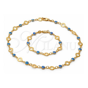 Collar y Pulsera 06.63.0016 Oro Laminado, Diseño de Ojo Griego, con Opal Multicolor, Pulido, Tono Dorado