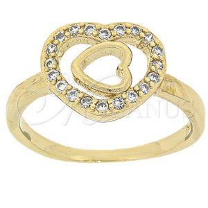 Anillo Multi Piedra 5.173.006.06 Oro Laminado, Diseño de Corazón, con Blanca Zirconia Cubica, Pulido, Tono Dorado (Size 6)