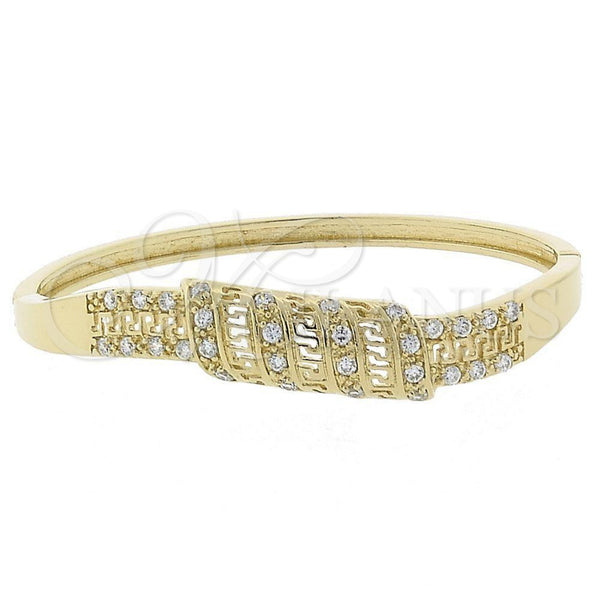 Aro Individual 5.230.004 Oro Laminado, Diseño de Llave Griega, con Blanca Zirconia Cubica, Pulido, Tono Dorado (11 MM Thickness, Size 5 (2.50 Diameter))