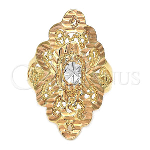 Anillo Elegante 5.173.002.07 Oro Laminado, Diseño de File, Diamantado, Tres Tonos (Size 7)
