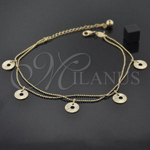 Tobillera de Dije 5.016.006.10 Oro Laminado, Diseño de Cascavel, Diamantado, Tono Dorado (10 Inches Length)
