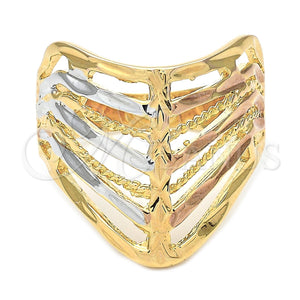 Anillo Elegante 5.173.014.07 Oro Laminado, Diamantado, Tres Tonos (Size 7)