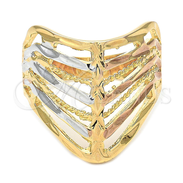 Anillo Elegante 5.173.014.07 Oro Laminado, Diamantado, Tres Tonos (Size 7)