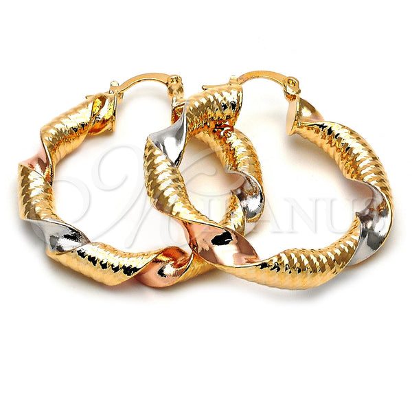 Argolla Mediana 5.143.001.35 Oro Laminado, Diseño de Torcido, Diamantado, Tres Tonos